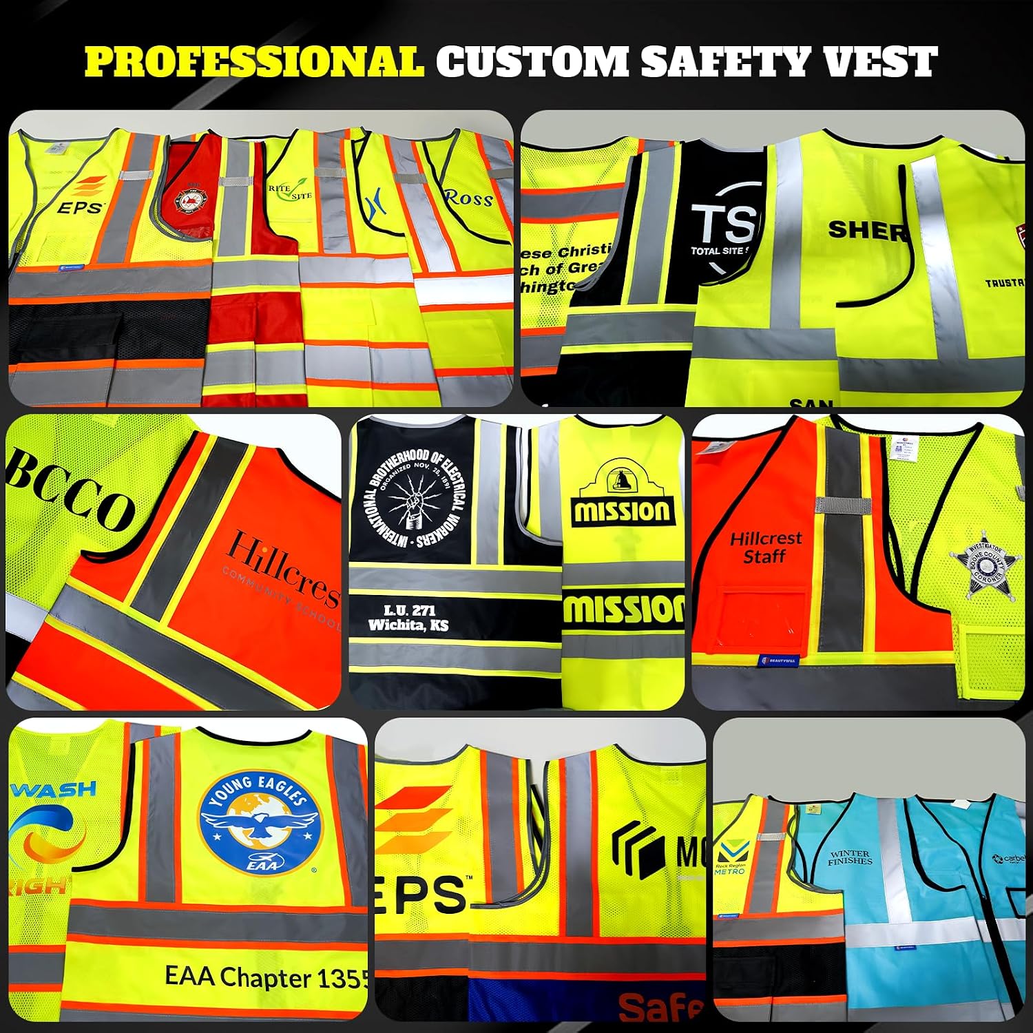 Custom Safety Vest Logo High Visibility Reflective Vest Ansi with Pockets Class 2 Hi Vis Security Construction Workwear