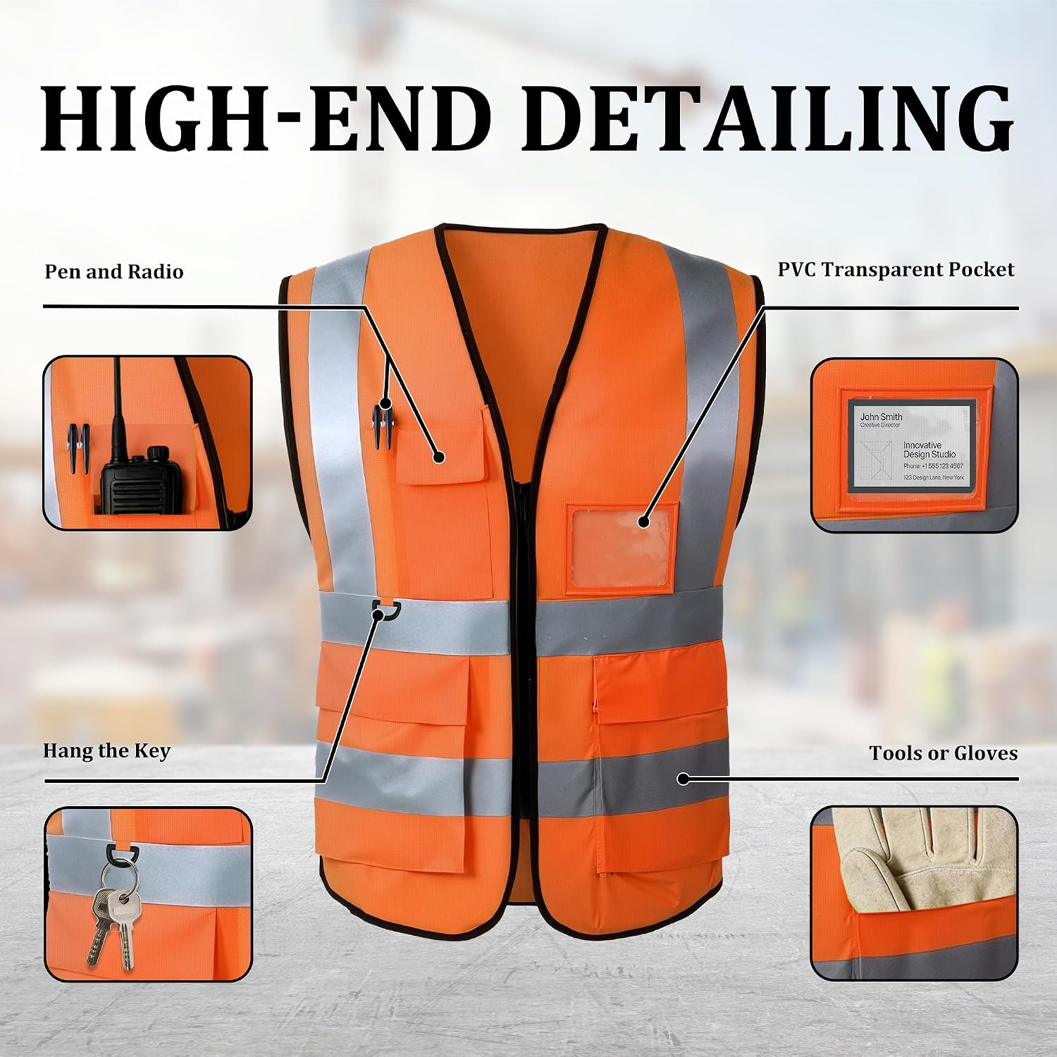Custom Safety Vest, High Visibility Reflective Personalized Vest with Logo and Pockets for Men Women Construction