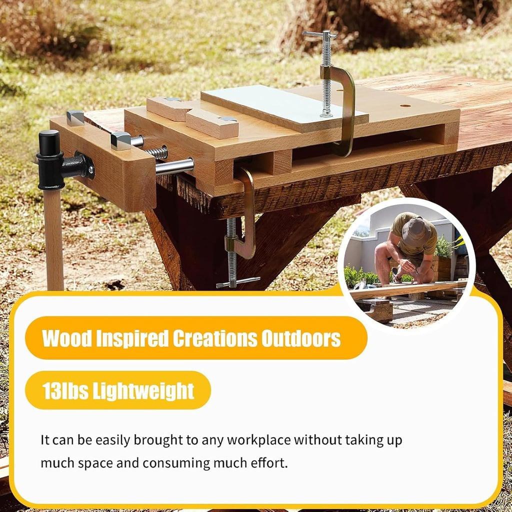 Portable Wood Vise Workbench Adjustable Work Table with 2 G-Clamps & 4 Limit Blocks for DIY Woodworking, Home Repairs, and Craft Projects