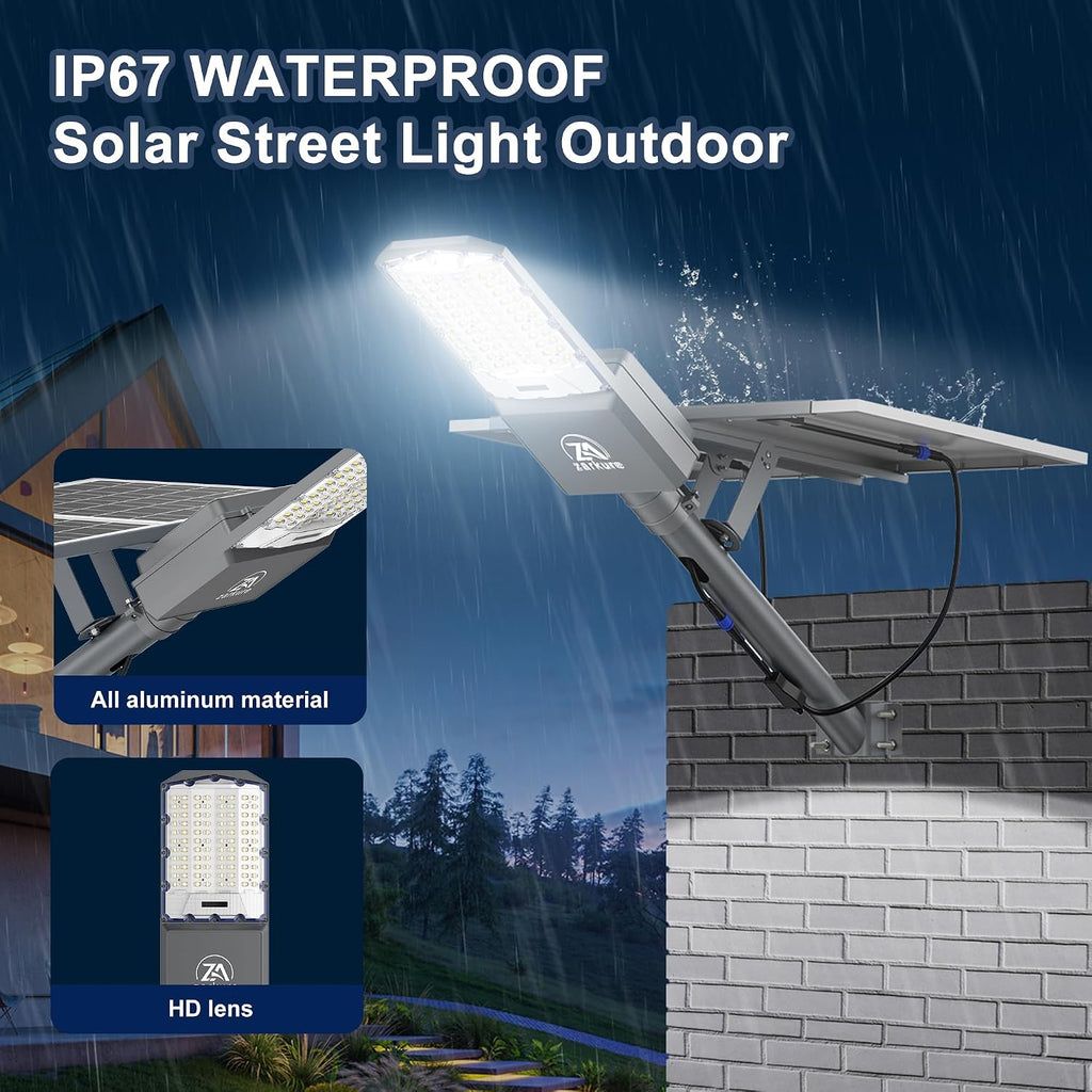 10800W Solar Street Lights Outdoor, 55000mAh IP67 Waterproof Solar Security Flood Lights 7000K 650000LM Super Bright LED Beads Commercial Parking Light with Remote Control for Street, Court, Barn