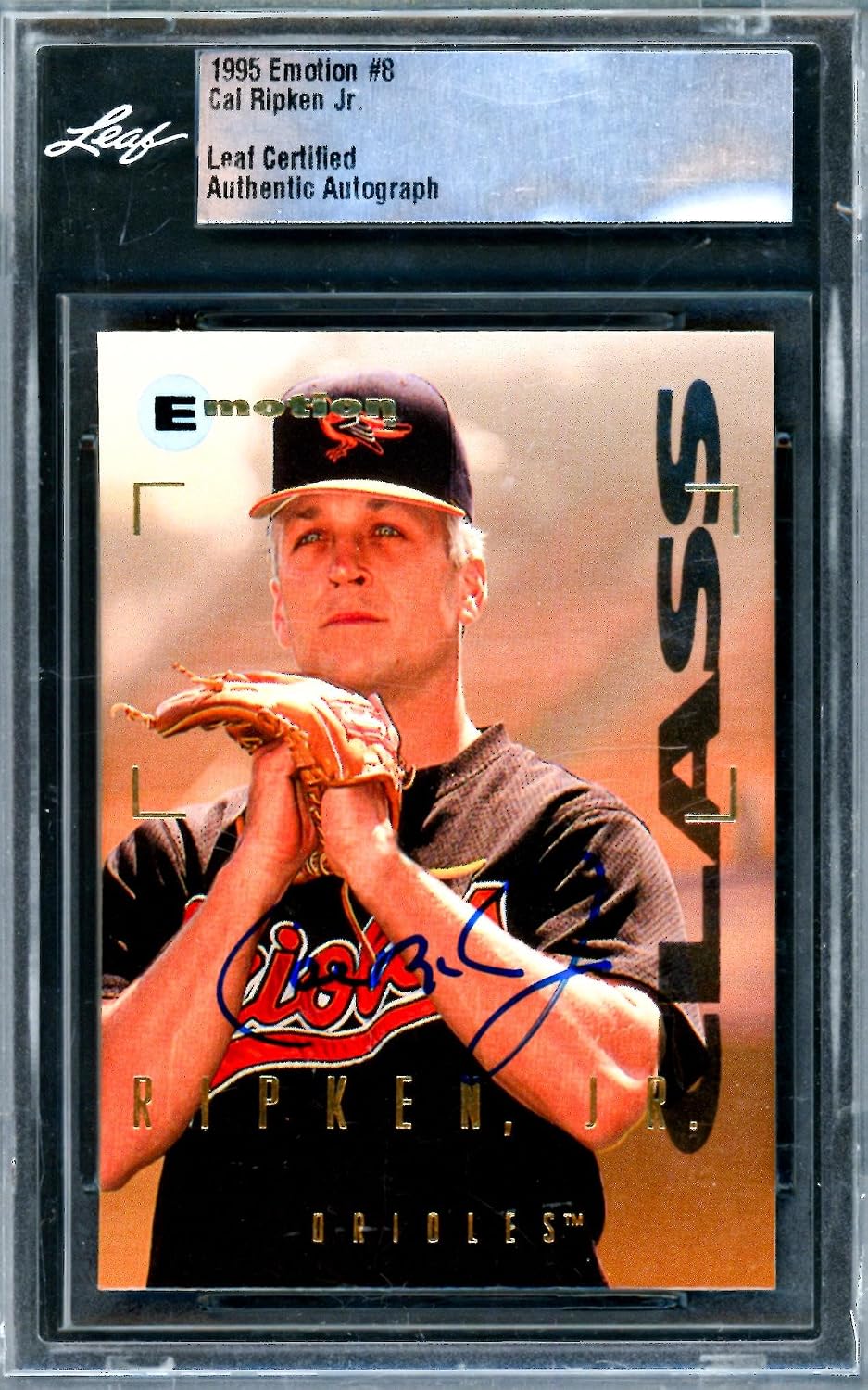 Cal Ripken Jr. Autographed 1995 Skybox Emotion Card #8 Baltimore Orioles Leaf SKU #243517 - MLB Autographed Baseball Cards