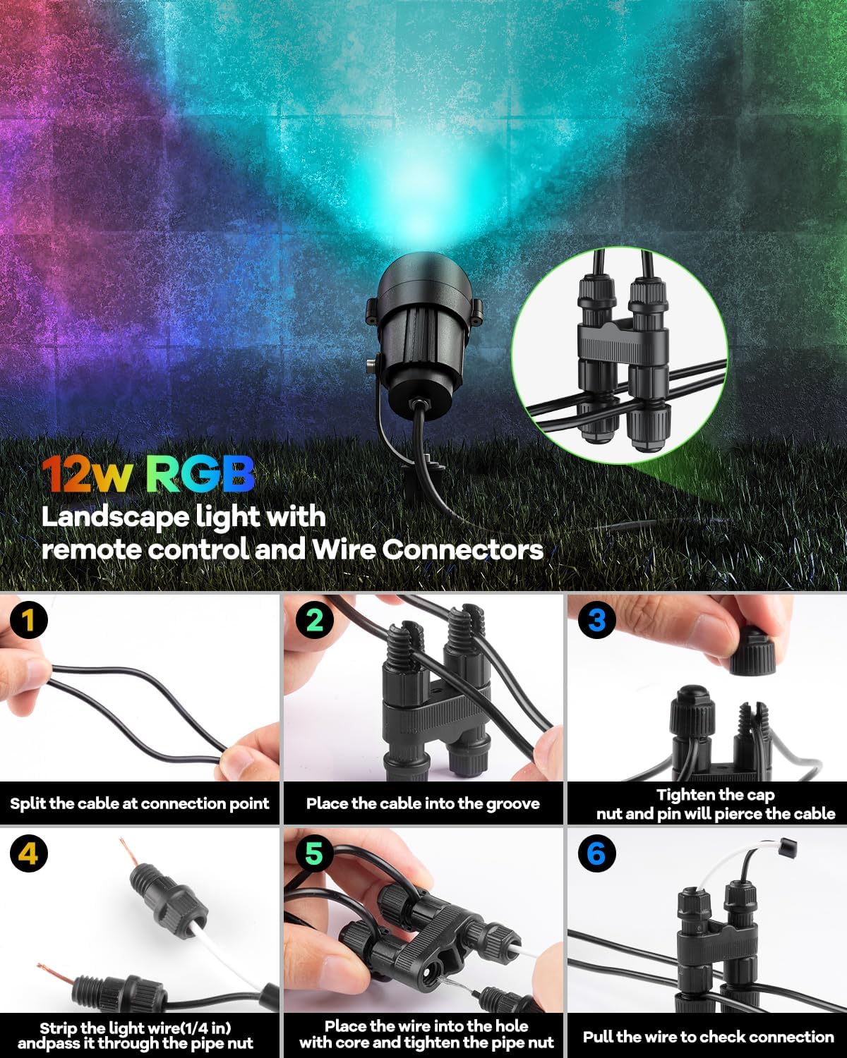 HIBOITEC RGBWW Low Voltage Landscape Lights 12-Pack, ETL Listed IP65 Outdoor LED Spotlights with Timer & Dual Remote, 12-24V Color Changing Uplighting for Yard Trees(Transformers NOT Included)