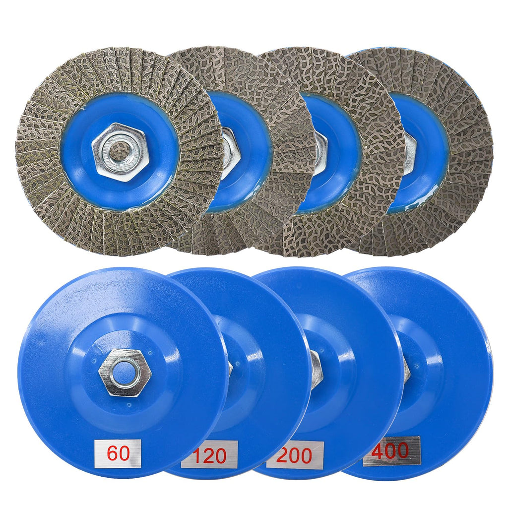 4.5 Inch Flap Sanding Disc 60/120/200/400 Grit with 5-8/11 Abrasive Grinding Wheel, Flap Wheel for Glass Stone Granite Concrete