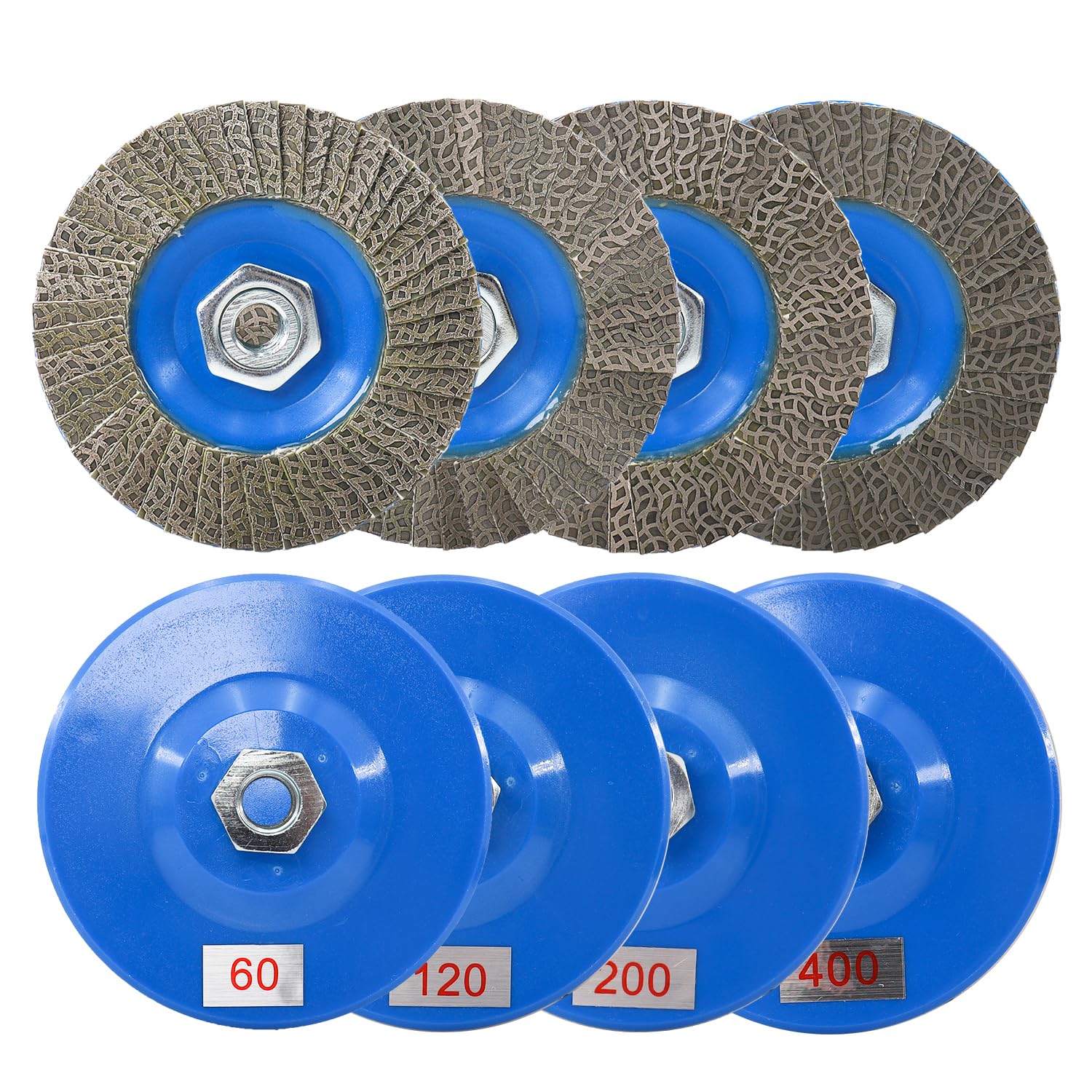 4.5 Inch Flap Sanding Disc 60/120/200/400 Grit with 5-8/11 Abrasive Grinding Wheel, Flap Wheel for Glass Stone Granite Concrete