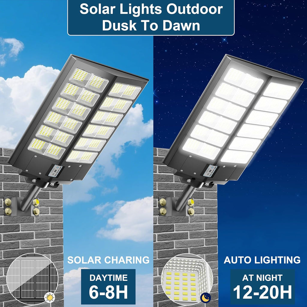loyoele 9000W Solar Street Lights Outdoor 120000LM, Commercial Parking Lot Light 7000K, Solar Flood Outdoor Lights IP67 Waterproof with Motion Sensor for Road, Garden, Basketball Courts