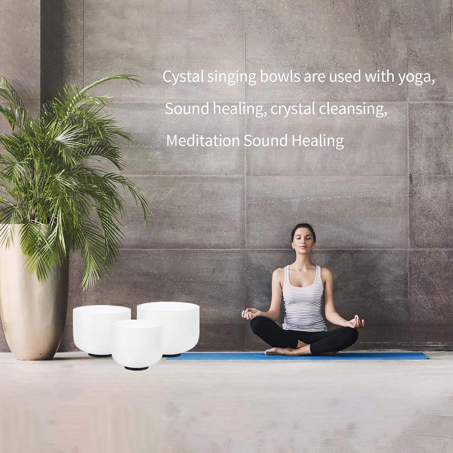 Hye-eun 3pcs 8'B 10'F 12'C Frosted Quartz Crystal Singing Bowl Set 432hz with Free Carry Bag Mallets & Rubber for Sound Healing Bath Keep Balance Therapy Meditation Yoga