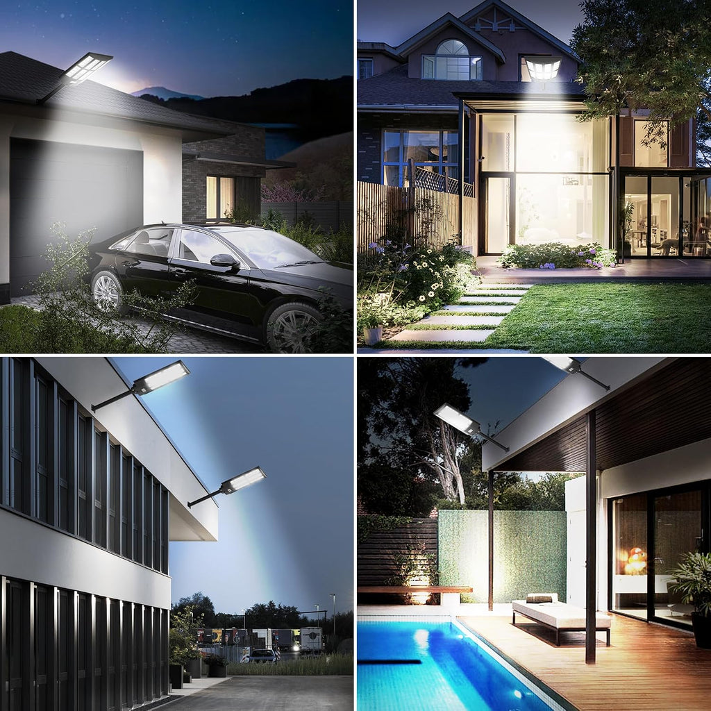 Solar Street Light Outdoor Waterproof, 6500K 1500W Motion Sensor Light Dusk to Dawn, 200000LM Parking Lot Wall Light with Remote Control, Wide Lighting Angle LED Flood Lights for Yard, 2 Pack