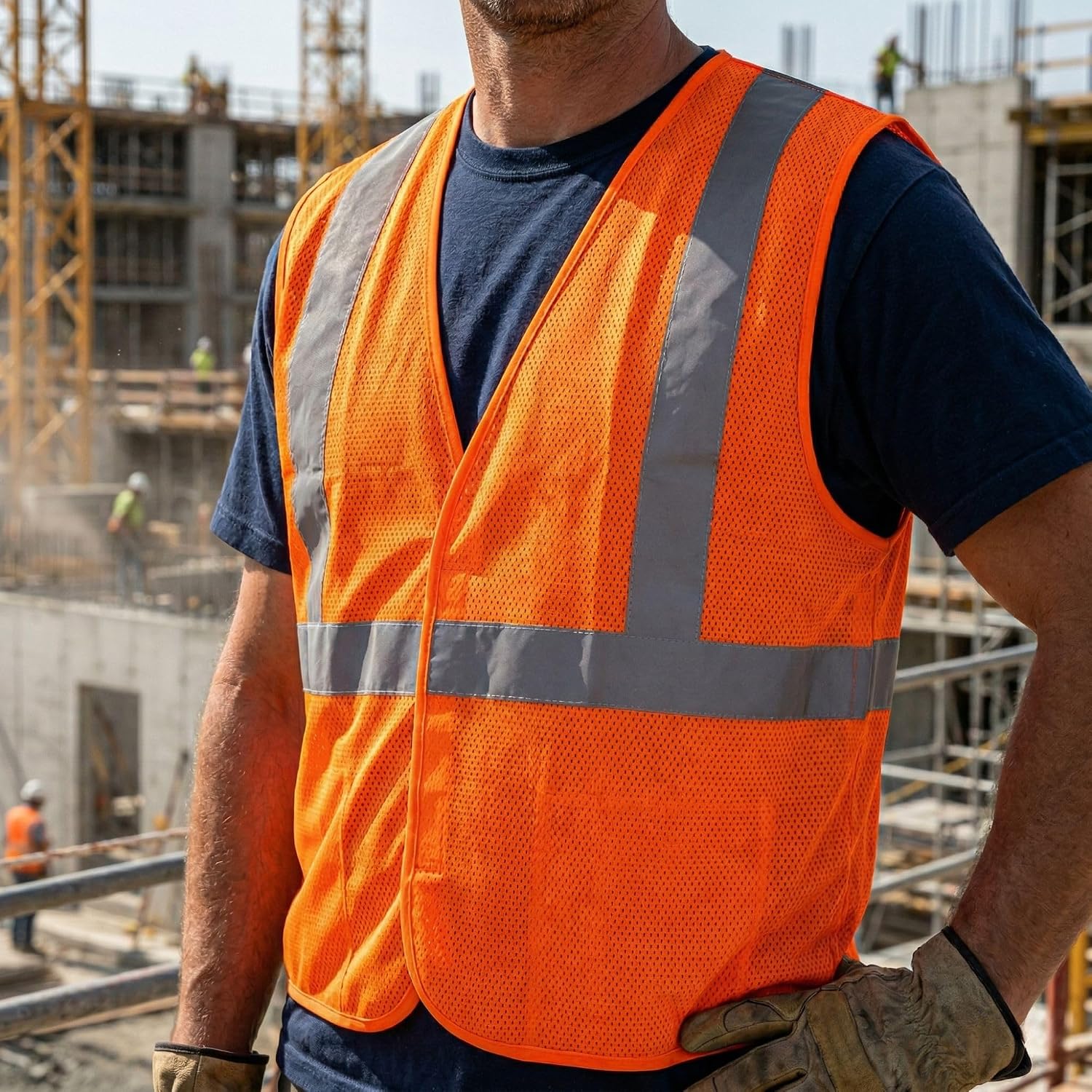 Restaurantware High Visibility Vest - 20 Pack - 27.99 x 27.56 Inch Plastic Breakaway Safety Vest - Tear Away Mesh Reflective Work Vest - Hook and Loop Closure - Orange