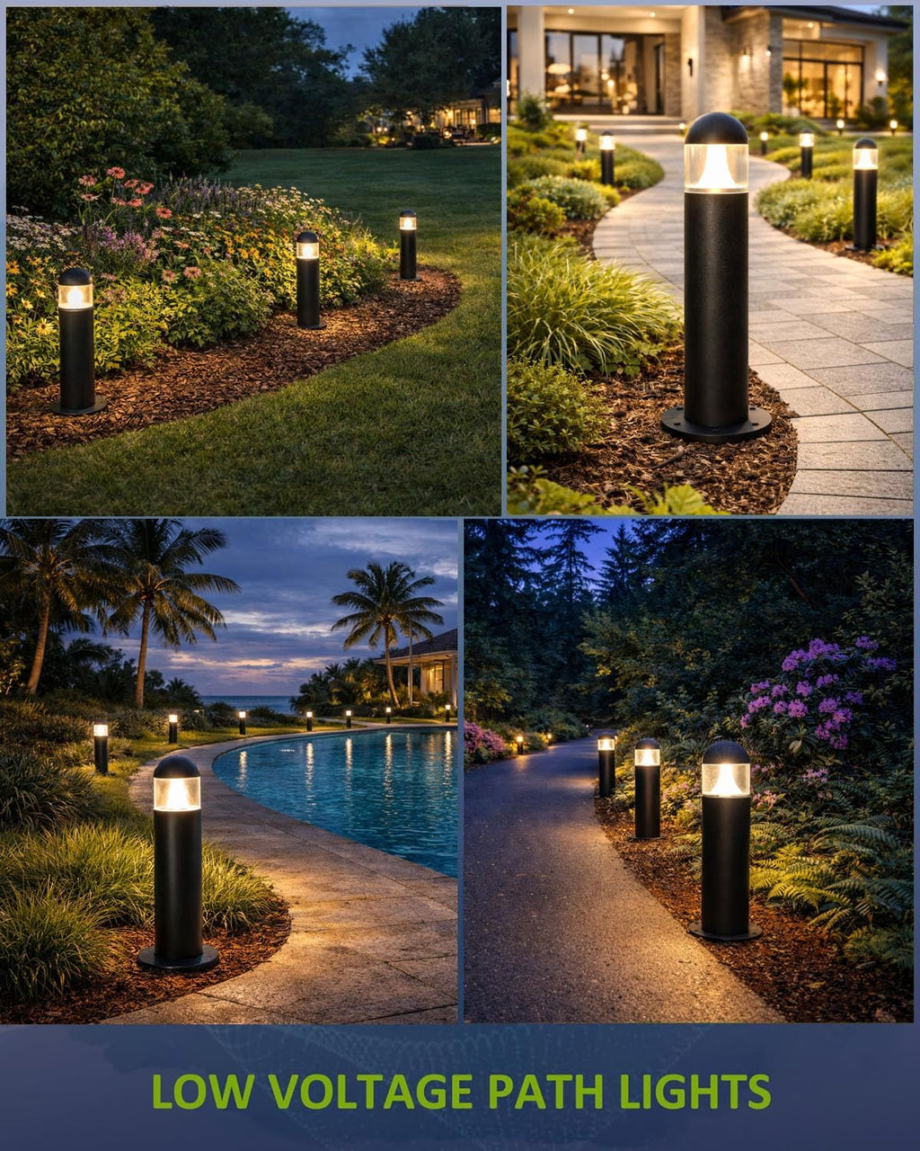 6 Pack Low Voltage Landscape Pathway Lights, 12V LED Bollard Light IP67 Waterproof, Outdoor Driveway Walkway Wired Lights (Included Connector) - Yard Garden Lawn, 2700K Warm White