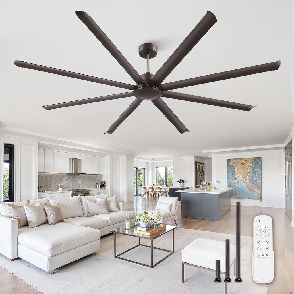 ZMISHIBO 96' Large Industrial Ceiling Fans No light with Aluminum 8 Blades, Commercial HVLS Ceiling Fan without Light,Quiet DC Motor,6 Speeds, Indoor Outdoor Ceiling Fan for Garage Shop, Oil Bronze