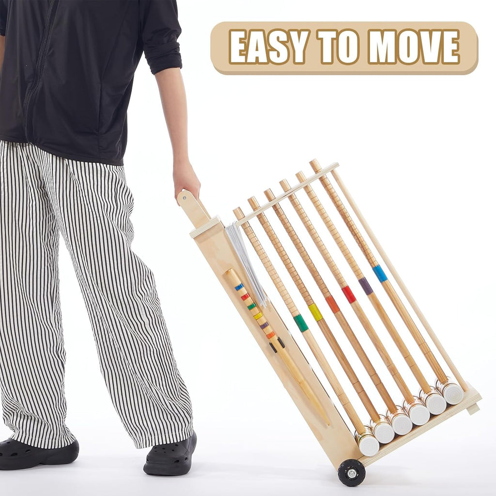Hiboom 6 Player Croquet Set for Adults with Wooden Stand, Rubber Wooden Mallets, Colored Balls and Steel Wicket for Family & Friends, Great for Outdoor Lawn, Backyard Park