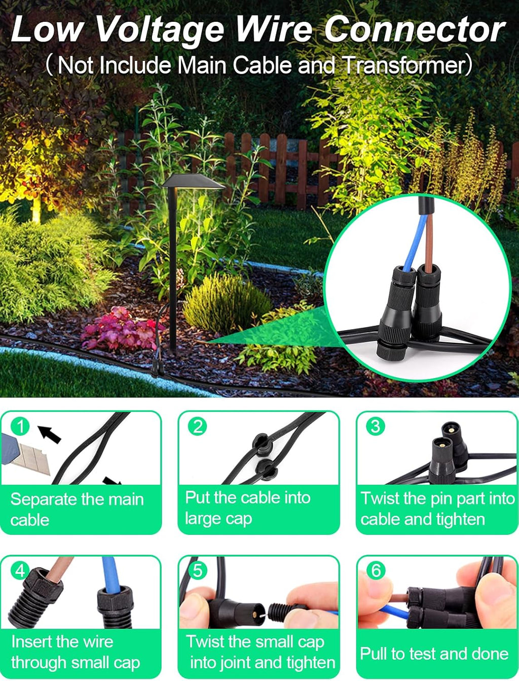 5W Low Voltage Landscape Pathway Lights with Connectors,12-24V Outdoor Path Lights, 3000K Wired Landscape Lights for Yard Garden Walkway, IP66 Waterproof（8Pack）