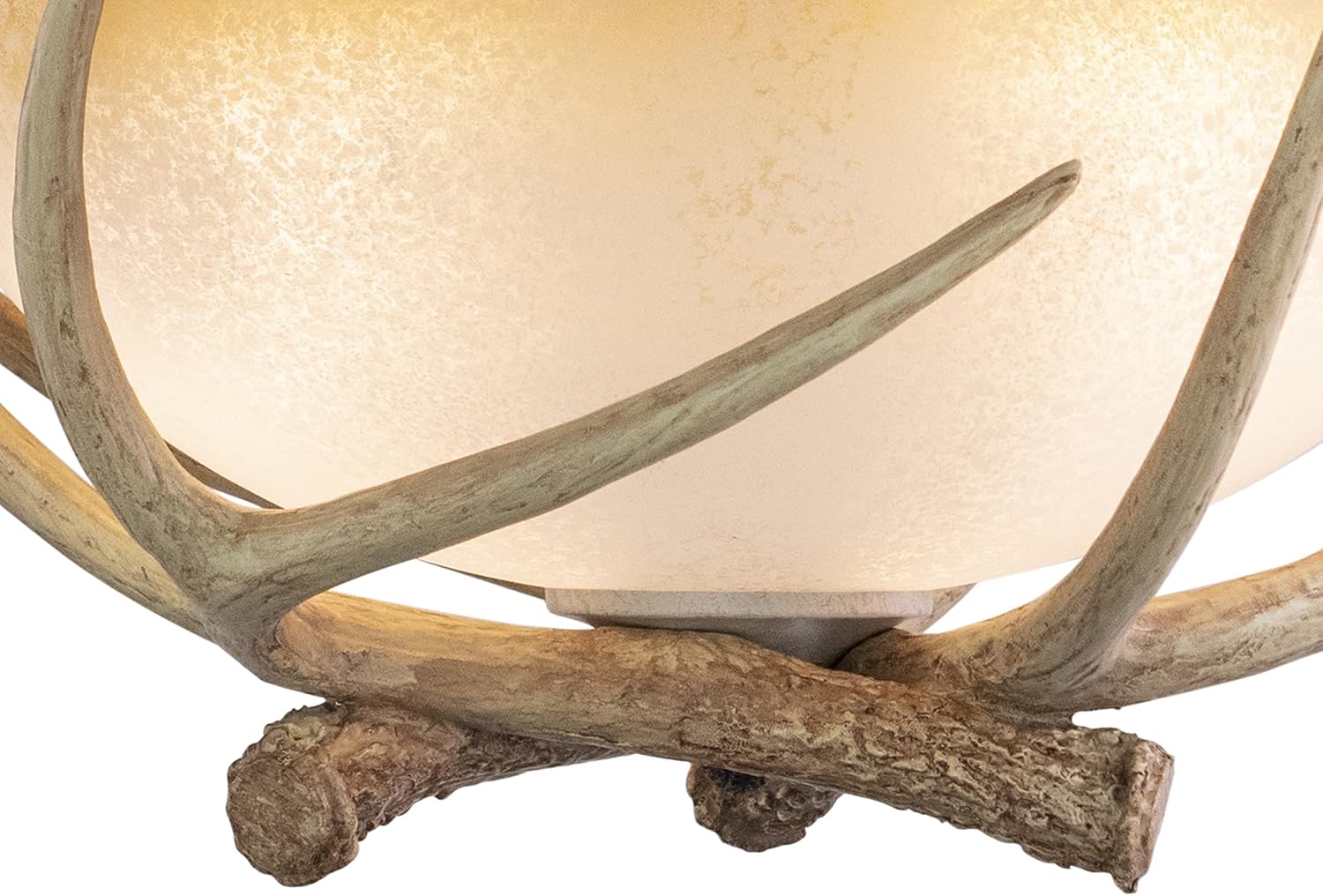 VAXCEL Lodge 16-in W Cream Rustic Antler Bowl Semi Flush Mount Ceiling Light Cream Glass