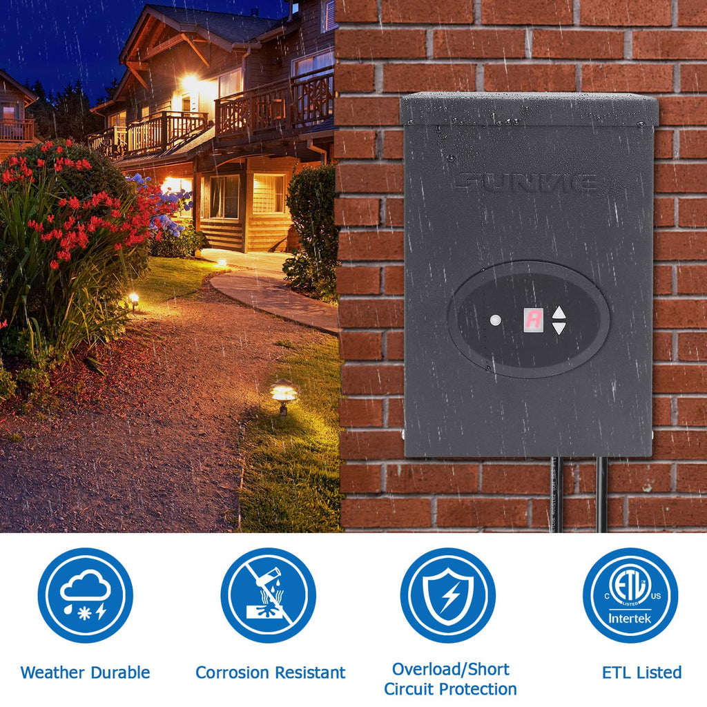SUNVIE 300W Landscape Lighting Transformer with Timer and Photocell Sensor, 100FT 12/2 Low Voltage Landscape Wire, 120V to 12V/14V AC Outdoor Low Voltage Transformers for Garden Lights