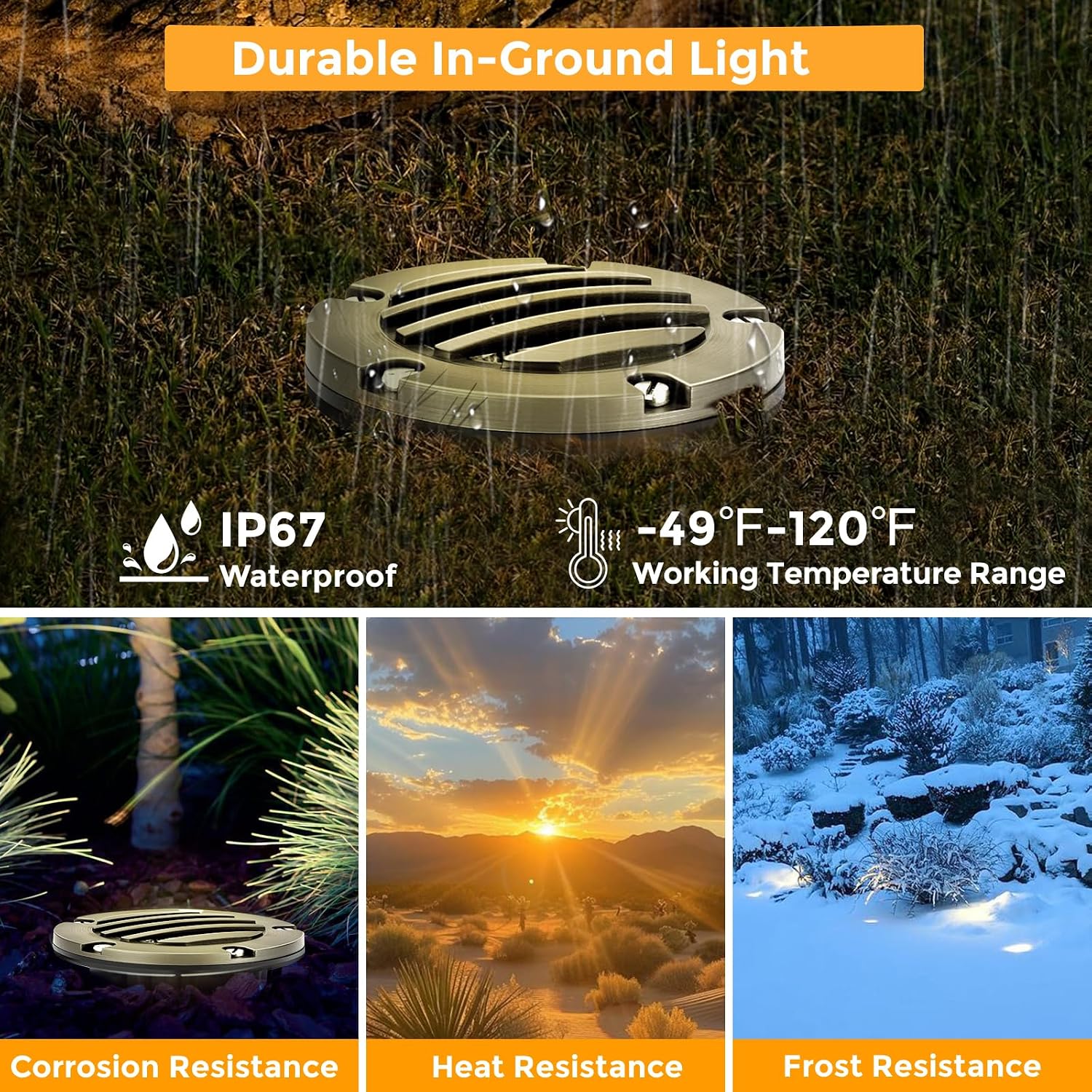 Gardencoin Brass Low Voltage Landscape Well Lights (5' Cover, 5.5' Tall), 12V LED Wired In-Ground Outdoor Up Lighting Fixture Waterproof, Adjustable Beam Direction Base, Without MR16 Bulb (12 Pack)