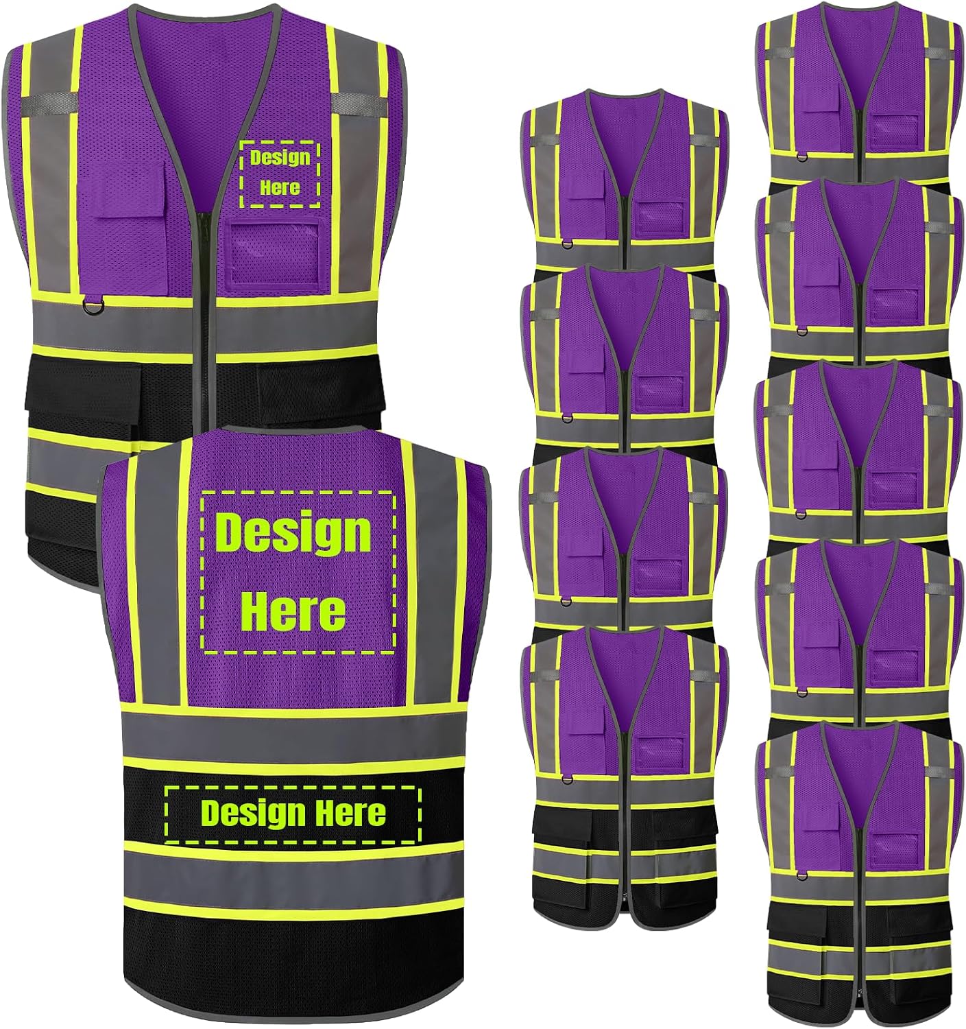BeautyWill Custom LOGO Safety Vests Reflective Vest Class 2 ANSI with Pockets Zipper High Visibility Construction Uniform