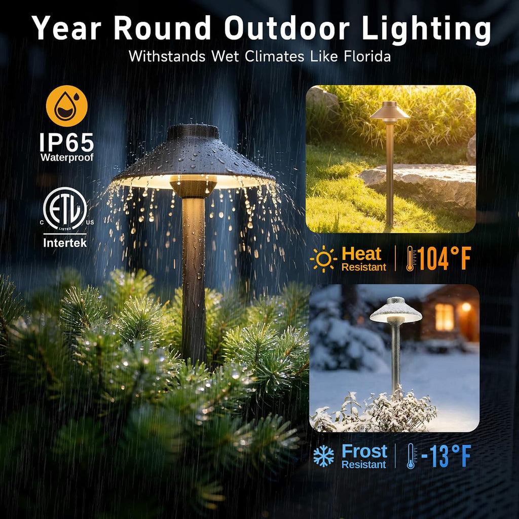 Gardenreet Low Voltage Landscape Lighting Brass - 12v Pathway Lights Waterproof, Hardwired Path Light Outdoor, Antique Bronze for Exterior Patio Garden with 3W 2700K Warm White G4 Bulb (4 Pack)