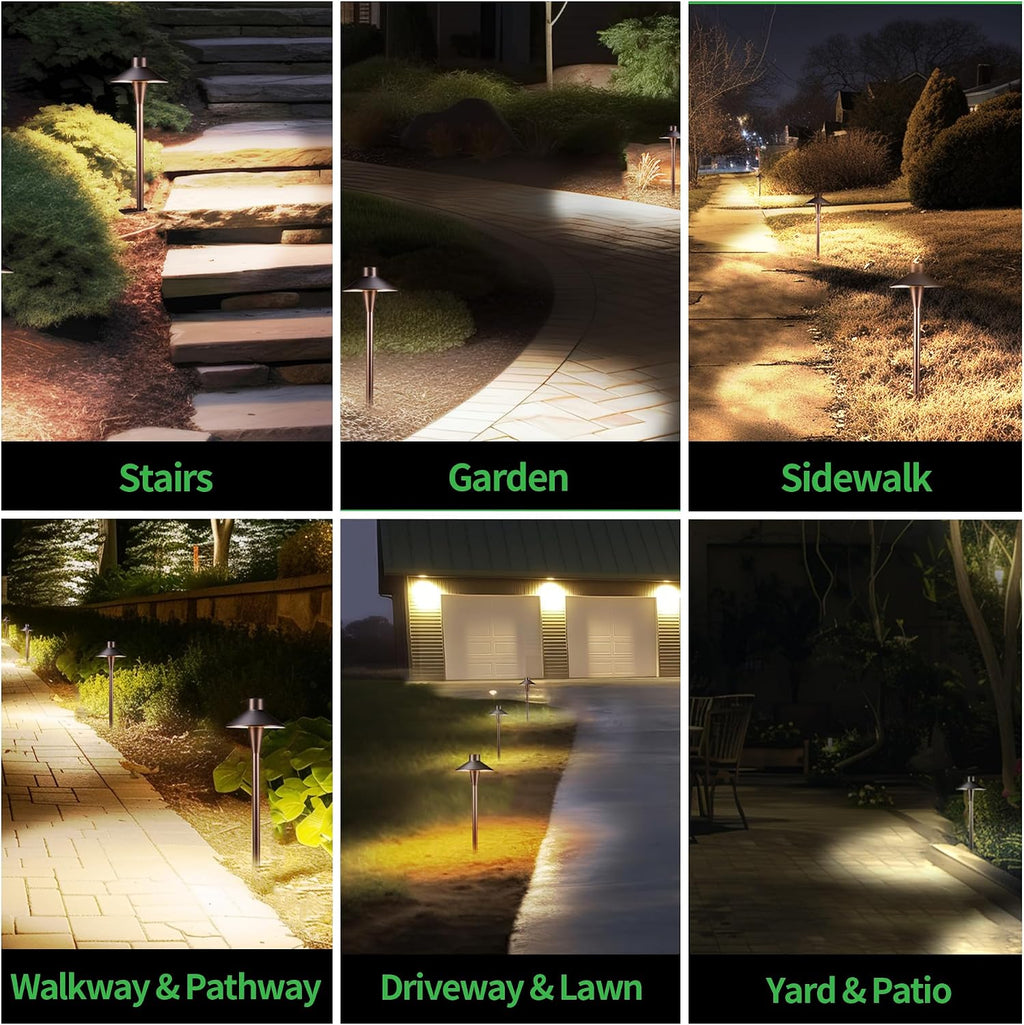 Landscape Path Lights Kit, 4 Pack 3CCT Pathway Light and 100W Transformer and 100FT Cable and 20 Wire Connectors, Low Voltage LED Outdoor Waterproof, Aluminum for Yard Walkway Garden