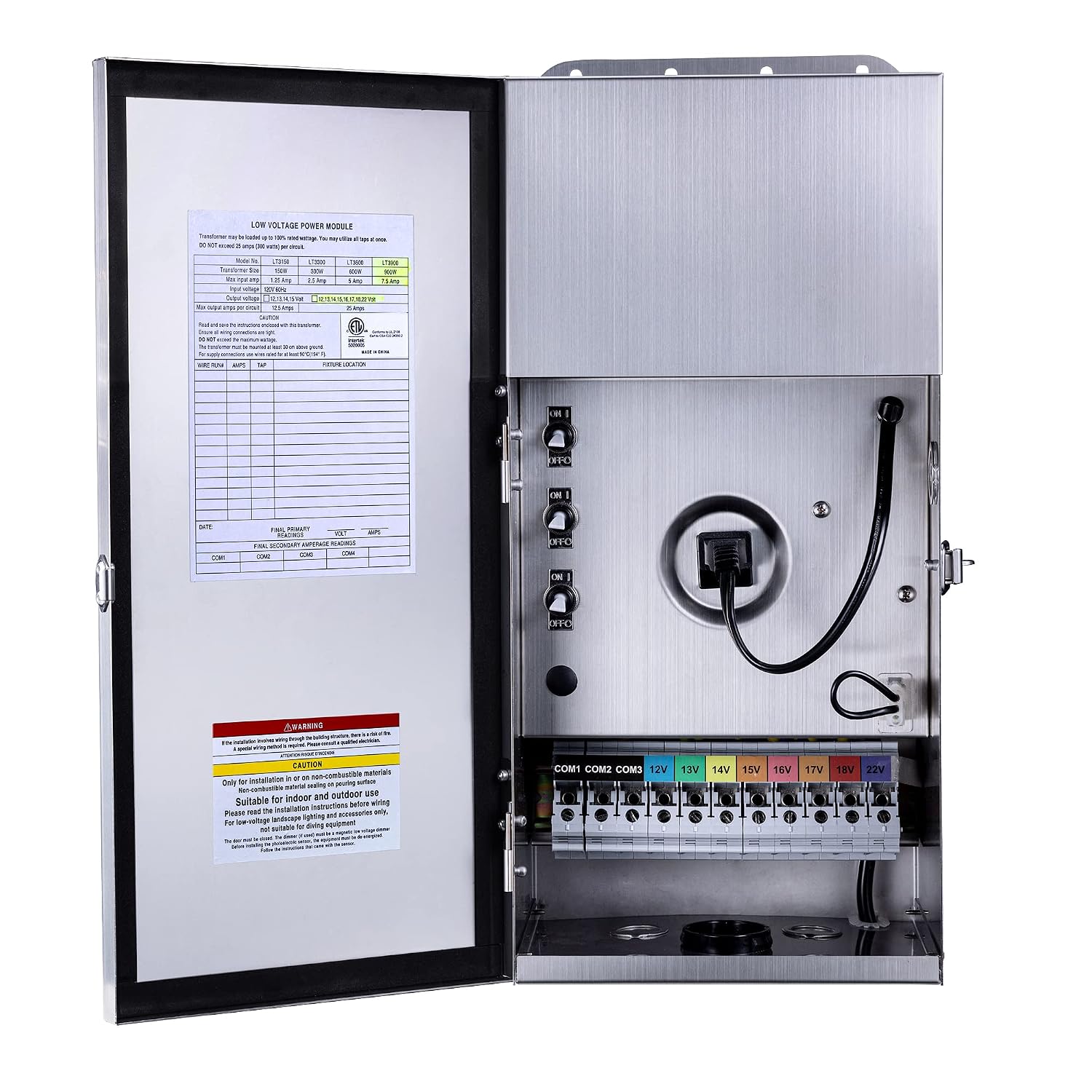 Gardenreet 900W Low Voltage Transformer with Mechanical Timer, Multi-Tap (120V AC to 12V-13V-14V-15V-16V-17V-18V-22V AC), Stainless Steel Shield for Outdoor Landscape Lighting, well Light (ETL Listed)