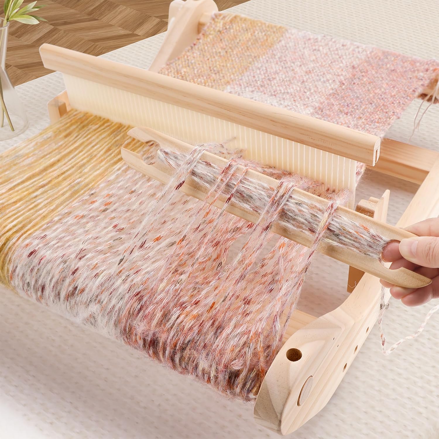 PURCOULEUR 16 Inches Rigid Heddle Loom, Wooden Weaving Loom for Adults, Multi-Craft Frame Loom for Beginners, Threads Warping Frame with Pegs and Yarn Stand, Weaving Loom Kit with Heddle Shed Stick