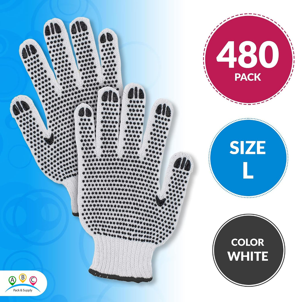 ABC PACK & SUPPLY Double Side PVC Dotted Work Gloves, Poly Cotton with Grip Dots on Both Sides, General Purpose Gloves