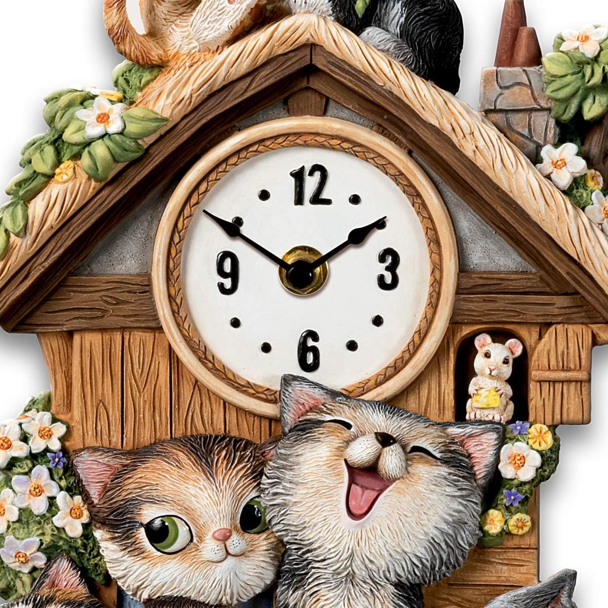 The Bradford Exchange Frolicking Felines Fully Sculpted Hand-Painted Cat-Themed Cuckoo Clock