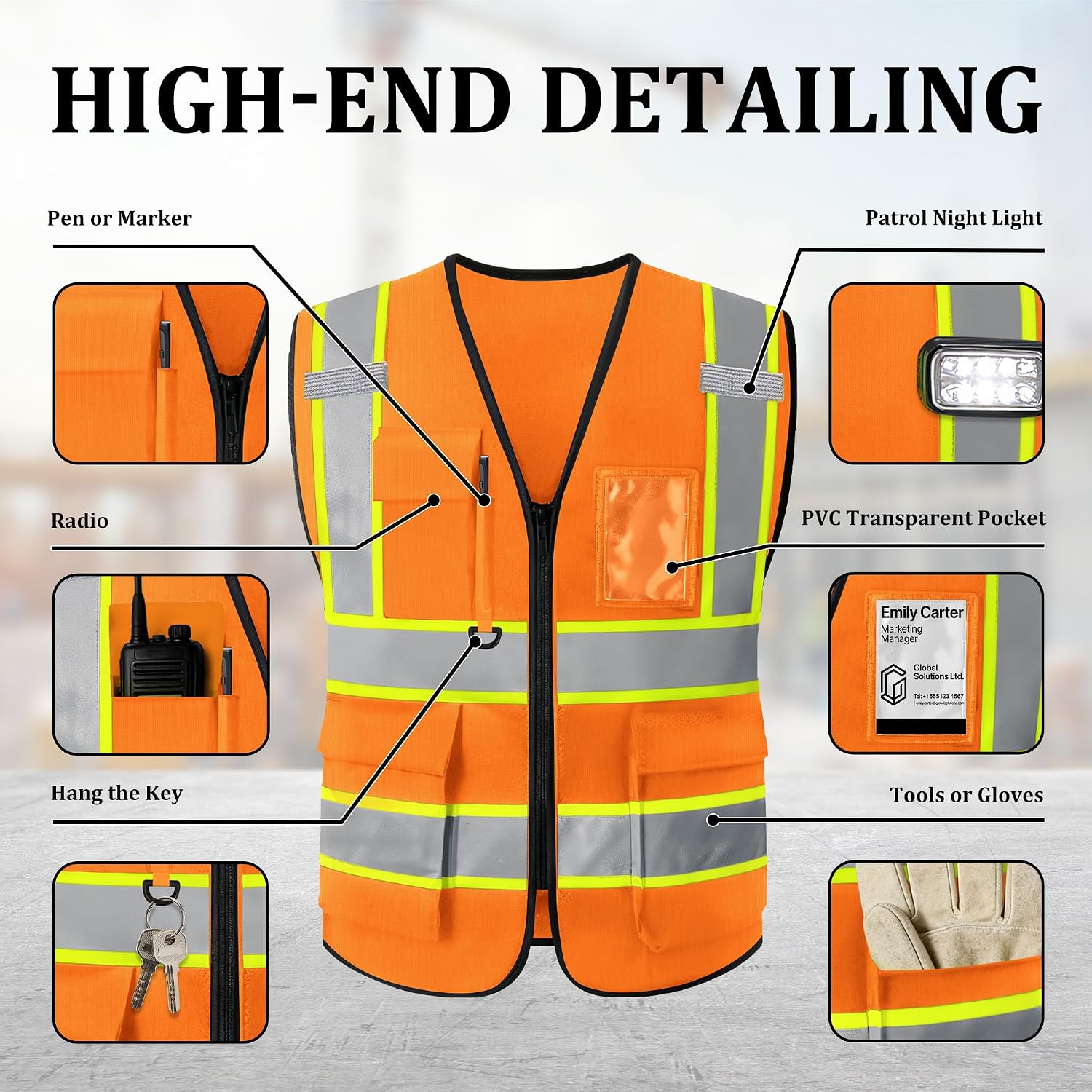 Custom Safety Vest with Logo, High Visibility Reflective Personalized Vest with Pockets and Zipper for Men Women Work