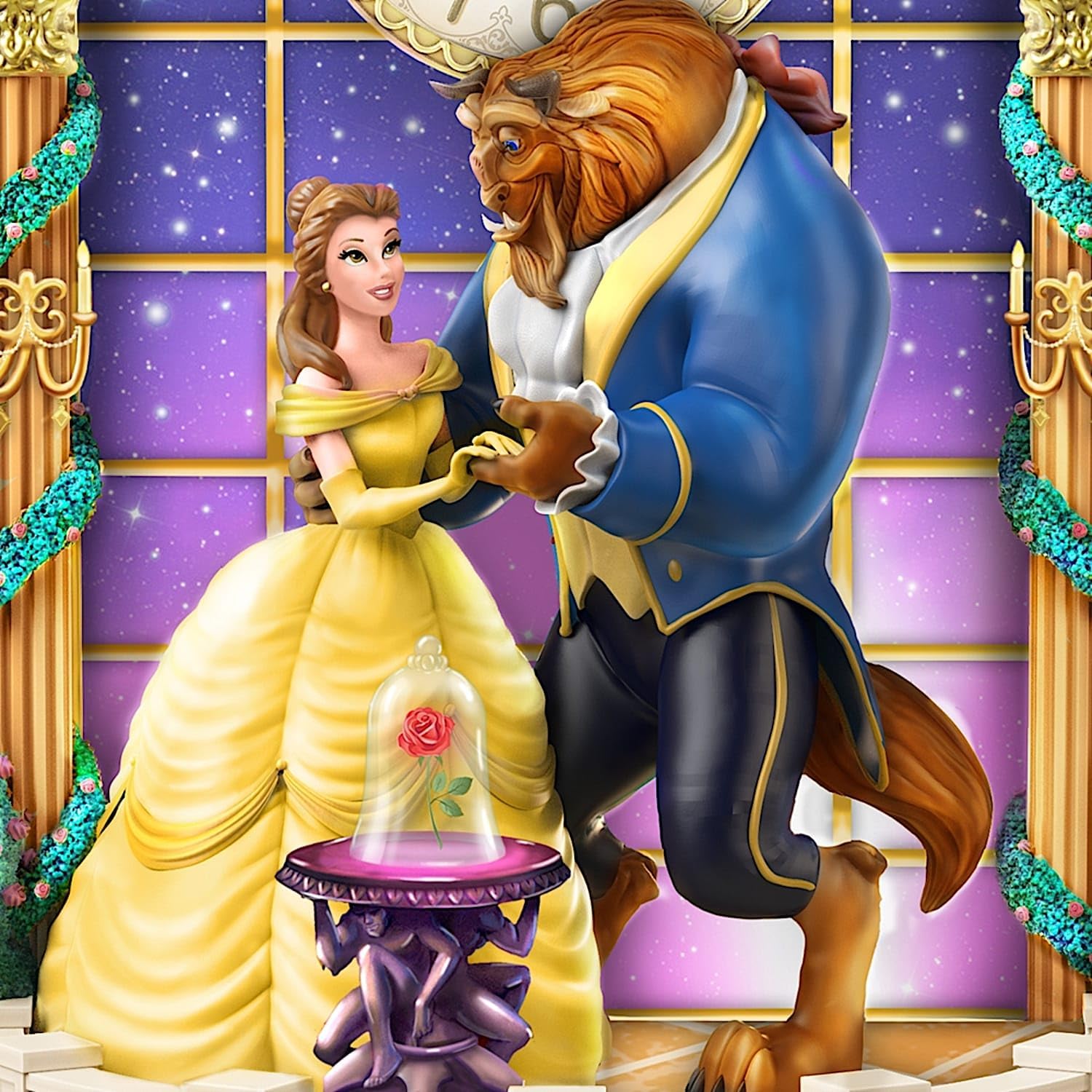 The Bradford Exchange Disney Beauty and The Beast Happily Ever After Illuminated Hand-Sculpted Wall Clock