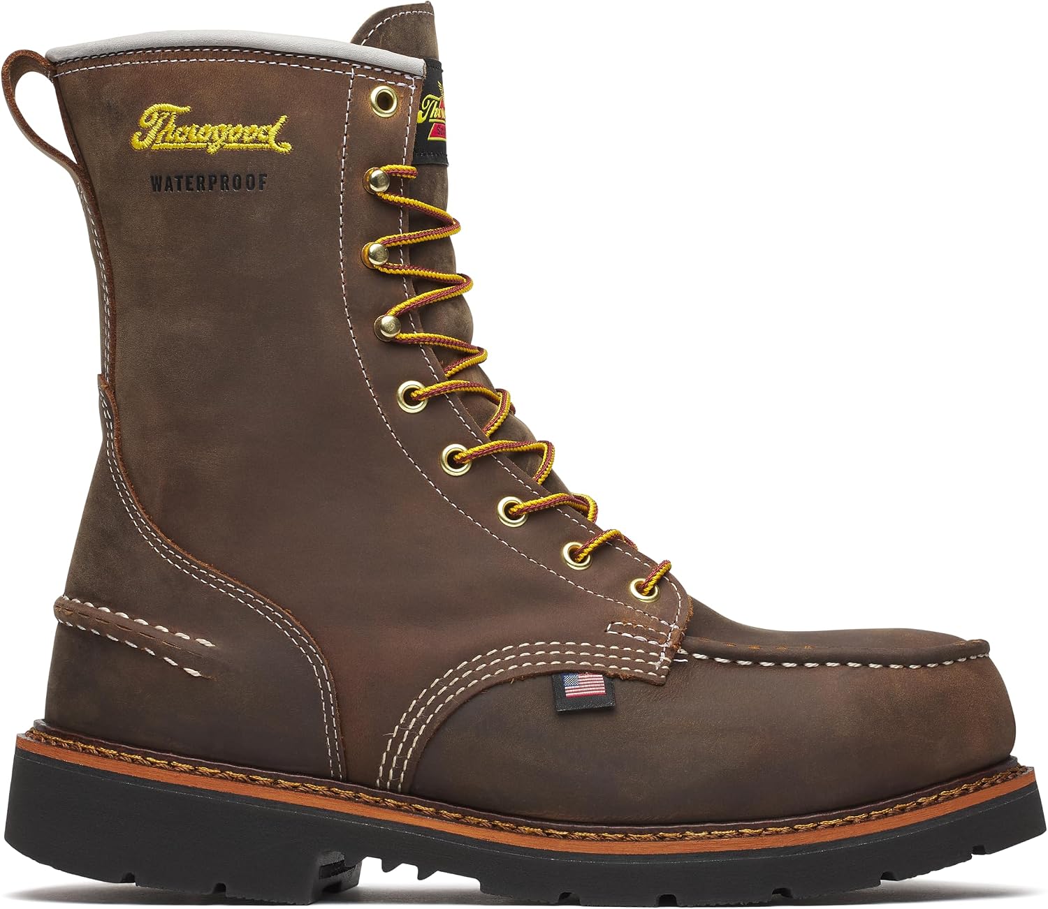 Thorogood 1957 Series 8' Waterproof Steel Toe Work Boots for Men - Full-Grain Leather with Moc Toe, Slip-Resistant Heel Outsole, and Comfort Insole; EH Rated