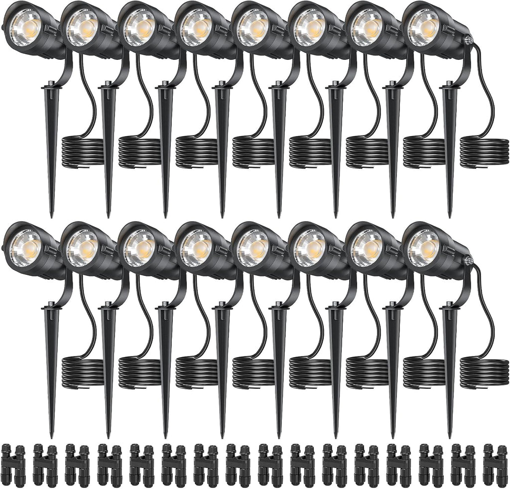 HIBOITEC 12W COB LED Low Voltage Landscape Spotlights 16-Pack, 2900K Outdoor Waterproof Spot Lights, ETL Listed Wired Tree Uplights for Yard, House, Garden, Driveway, with 16 Pairs Connectors