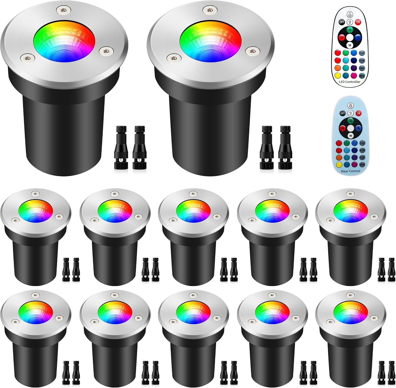 12Pack Low Voltage Outdoor Landscape Lighting RGBW Spotlight,Color Changing Outdoor Ground Light,12Pack IP67 Waterproof Pathway Tree Lights,Low Voltage LED In-Ground Light for Garden Yard