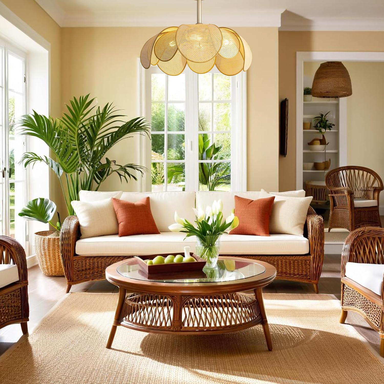 Ceiling Fans with Lights, Fandelier Chandelier Ceiling Fan and Remote,Boho,Flush Mount,Low Profile,for Bedroom,Living Room,Gold