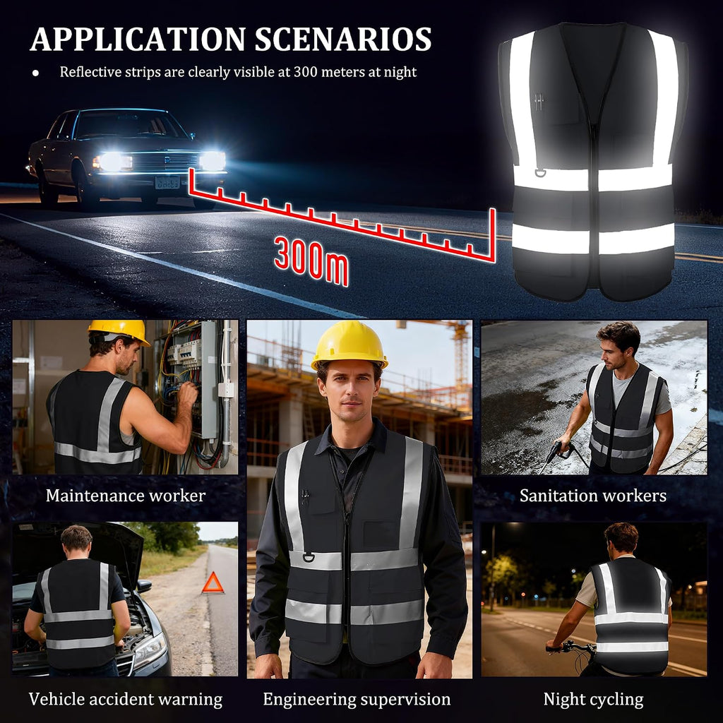 Custom Safety Vest, High Visibility Reflective Personalized Vest with Logo and Pockets for Men Women Construction
