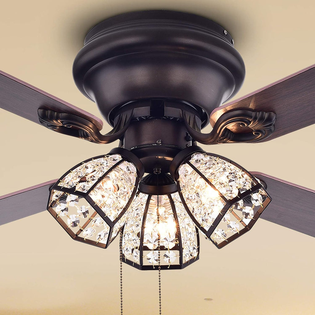 Warehouse of Tiffany CFL-8173AB Tarudor Dark Wood Antique Bronze Crystal Fan, 42'W x 42'L x 13'H