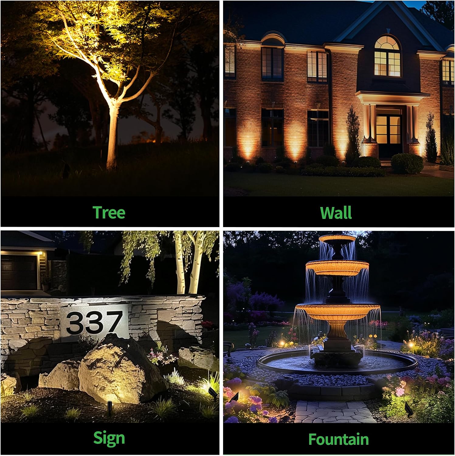 Outdoor Landscape Spotlights - 2700K/3000K/3500K/4000K/5000K Switchable White, Low Voltage Spot Lights LED Hard-Wired, IP65 Waterproof Uplighting, Black Aluminum for Backyard Fence 8 Pack