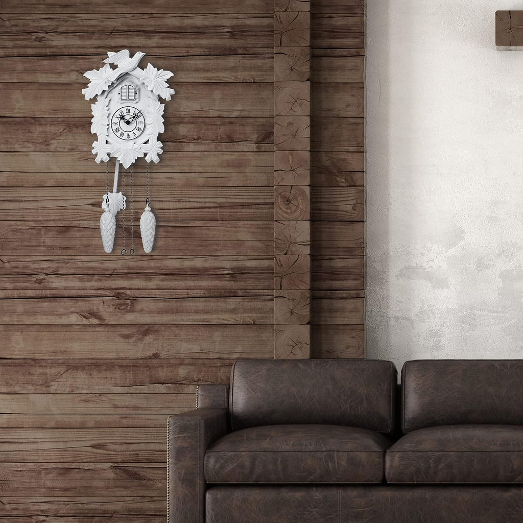 TIMEGEAR Cuckoo Clock with Night Mode, Hand Carved Decorations and Swinging Pendulum (White)