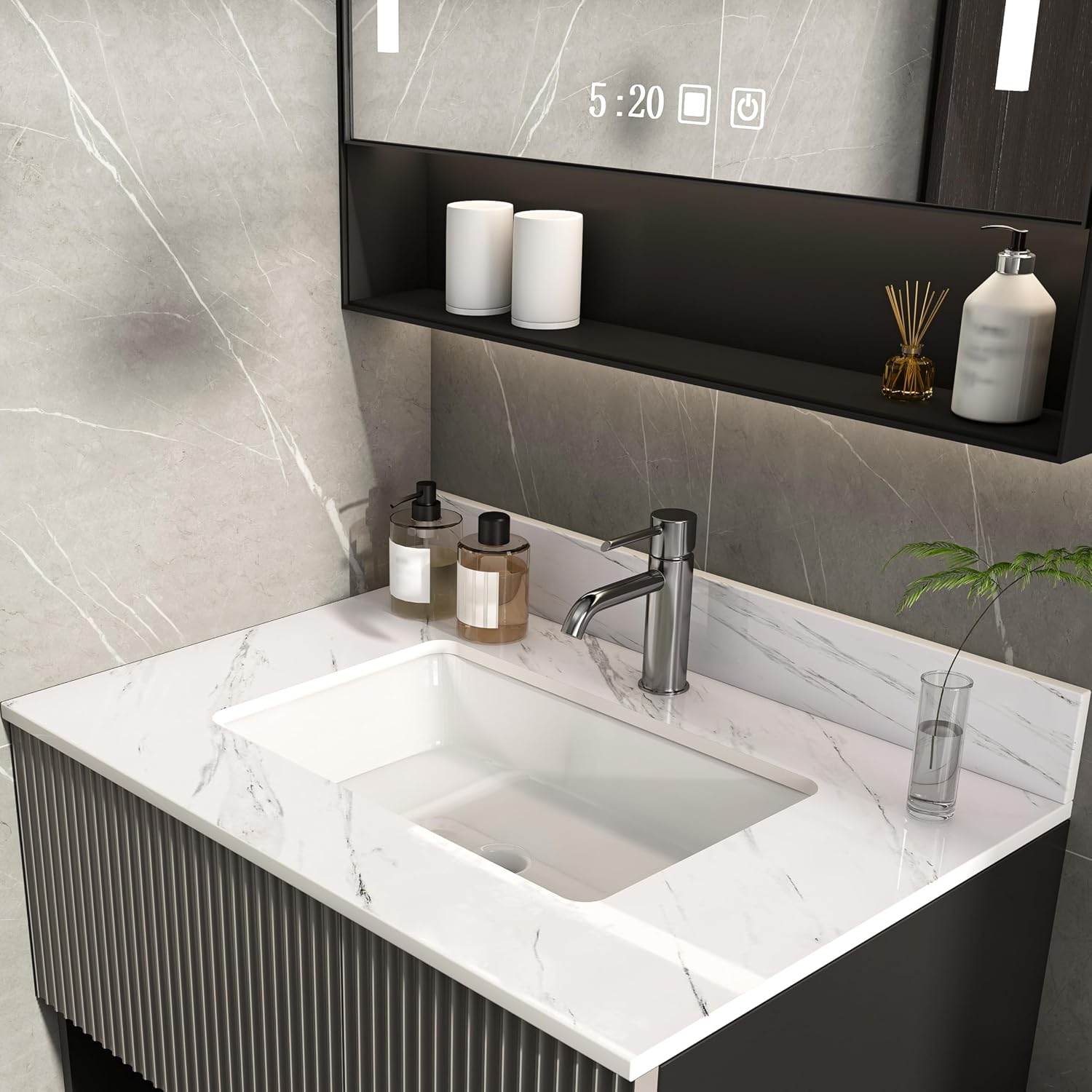37x22 Marble Bathroom Vanity Top with Sink, Vanity Top with Sink with Pre-drilled Holes and 4' Backsplash, Perfect for Home & Rental Properties
