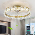 22' Gold Crystal Fandelier Ceiling Fans with Lights,Gold Flower Ceiling Fan with Light Remote Control, Low Profile Flush Mount Ceiling Fan for Girl's Bedroom, Kid's Room