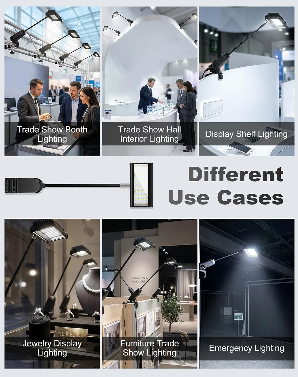 LED Trade Show Display Lights, Connectable for Exhibition Lighting | Energy-Saving Trade Show Lights, Full Accessories, Max 10 Daisy-Chainable, 360° Adjust Light, Two Mount Options