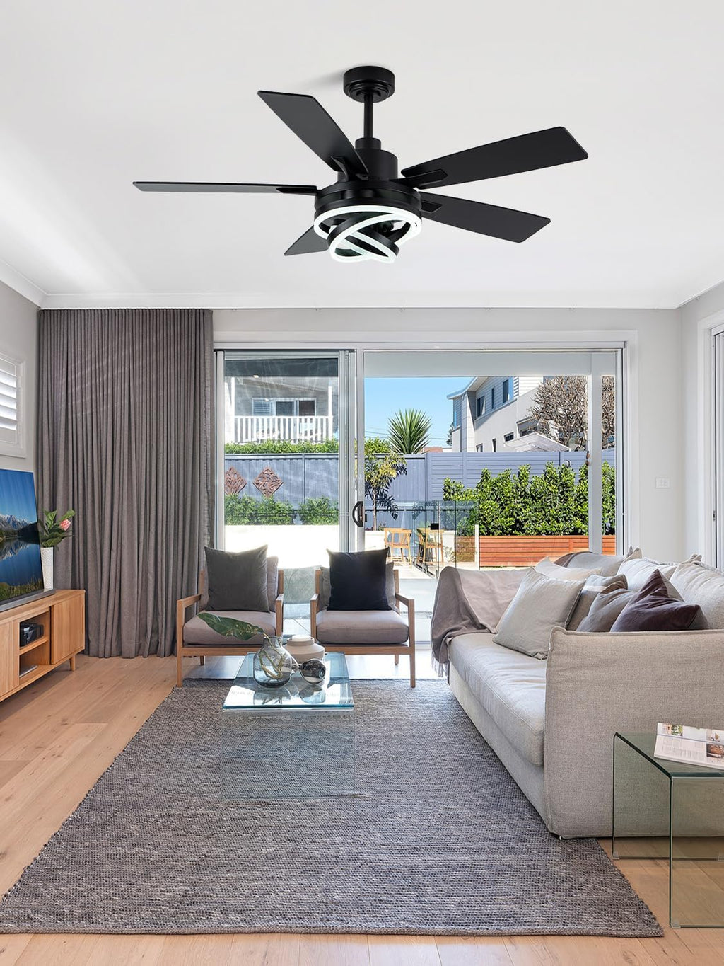 Bella Depot 52 Inch Ceiling Fans with Lights and Remote, Modern Black Chandelier Ceiling Fans DC Motor Reversible Fandelier Ceiling Fan Light for Farmhouse Indoor/Outdoor Bedroom, Living Room (Black)