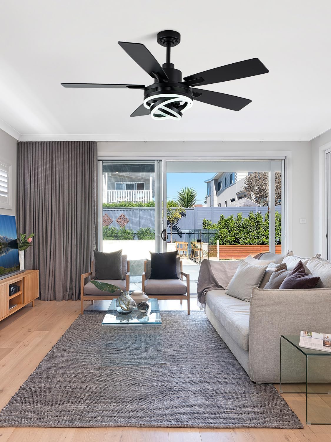 Bella Depot 52 Inch Ceiling Fans with Lights and Remote, Modern Black Chandelier Ceiling Fans DC Motor Reversible Fandelier Ceiling Fan Light for Farmhouse Indoor/Outdoor Bedroom, Living Room (Black)