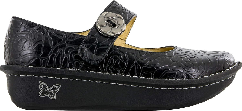 Alegria Women's Paloma Mary Jane Nurse Shoe Clogs Comfort Leather Black Embossed Rose 12 W US