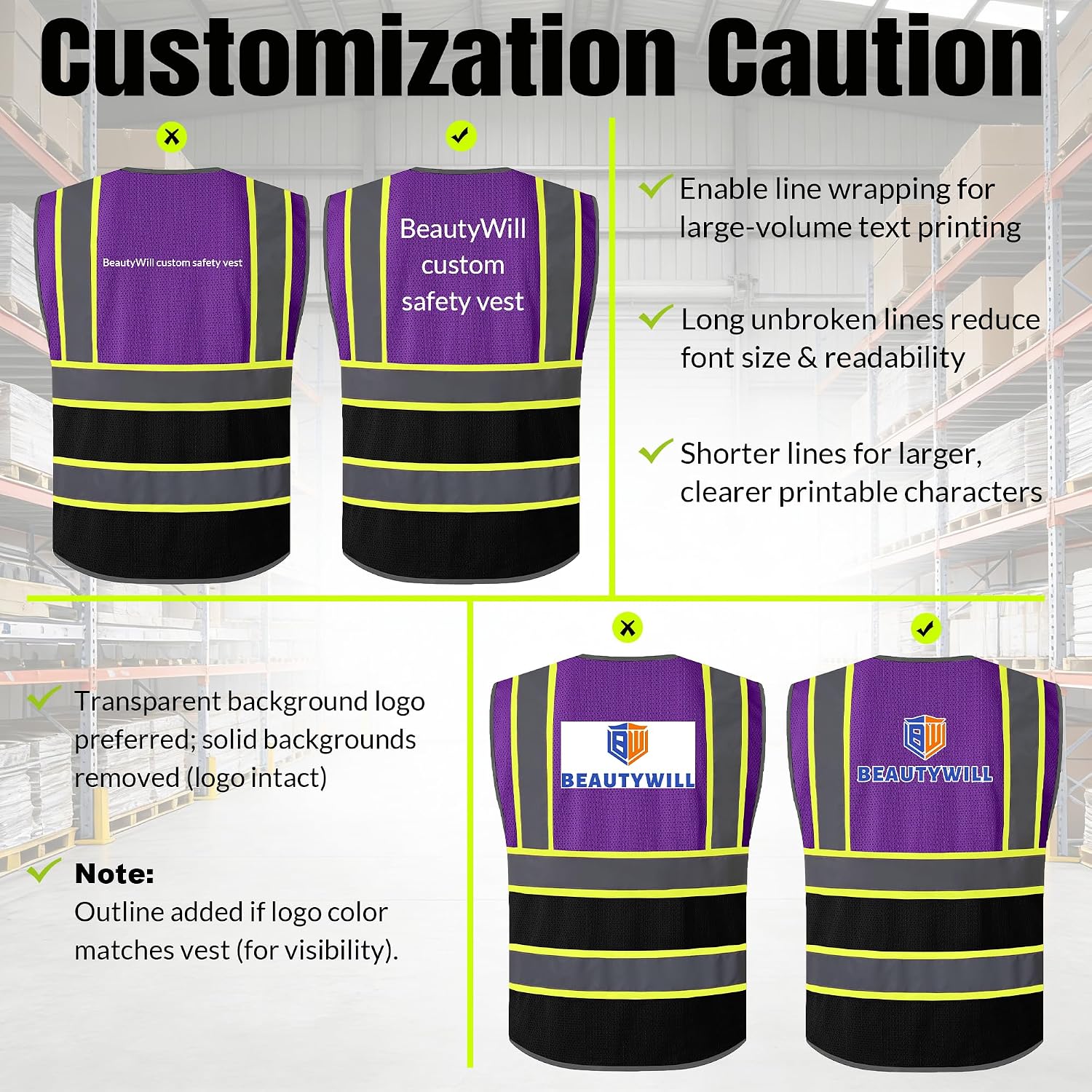 BeautyWill Custom LOGO Safety Vests Reflective Vest Class 2 ANSI with Pockets Zipper High Visibility Construction Uniform
