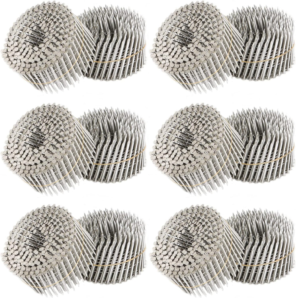 kimllier 3600 Count Coil Siding Nail Full Round Head Wire Collated Coil 15-Degree 2-1/2 Inch x .090-Inch Ring Shank 304 Stainless Steel Coil Roofing Nails