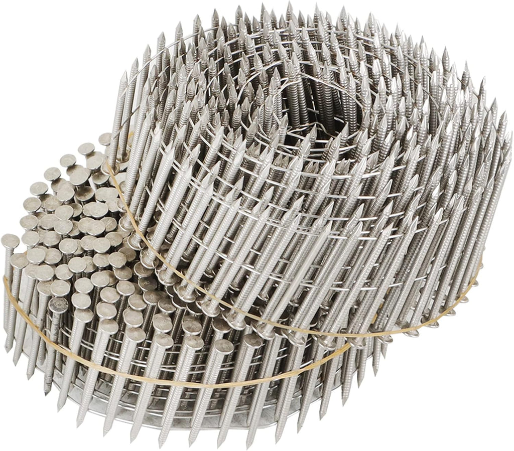 ‎Timunr 3600 Count Siding Nails Full Round Head Wire Collated 15-Degree 2 Inch x .090 Inch Ring Shank 304 Stainless Steel Coil Siding Nail