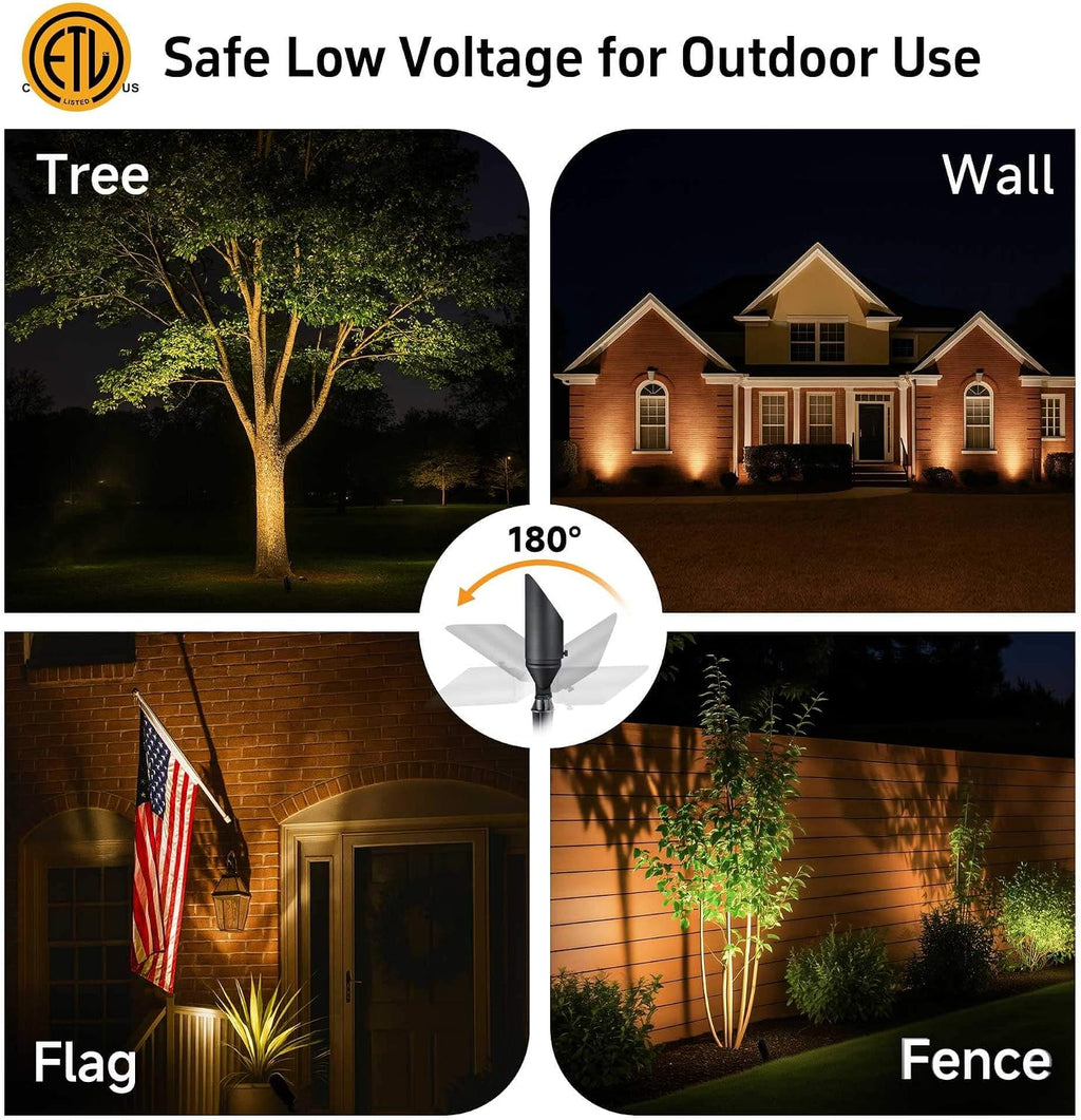 Gardenreet Die-Cast Brass Spot Light Outdoor - 12V Uplighting Waterproof, LED Low Voltage Landscape Lights Metal, Bronze for Fence Fountain with Warm White MR16 Replaceable Bulbs (12 Pack)