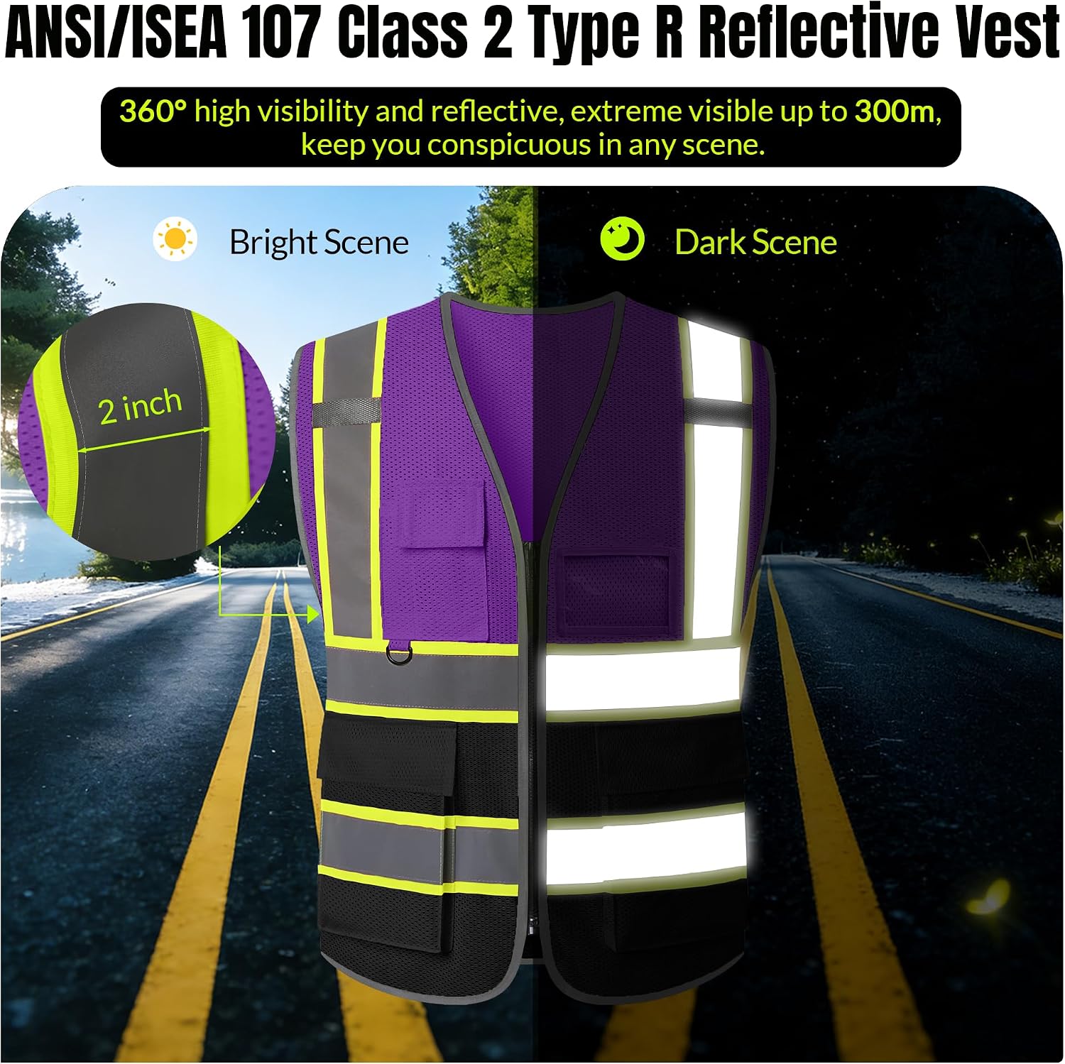 BeautyWill Custom LOGO Safety Vests Reflective Vest Class 2 ANSI with Pockets Zipper High Visibility Construction Uniform