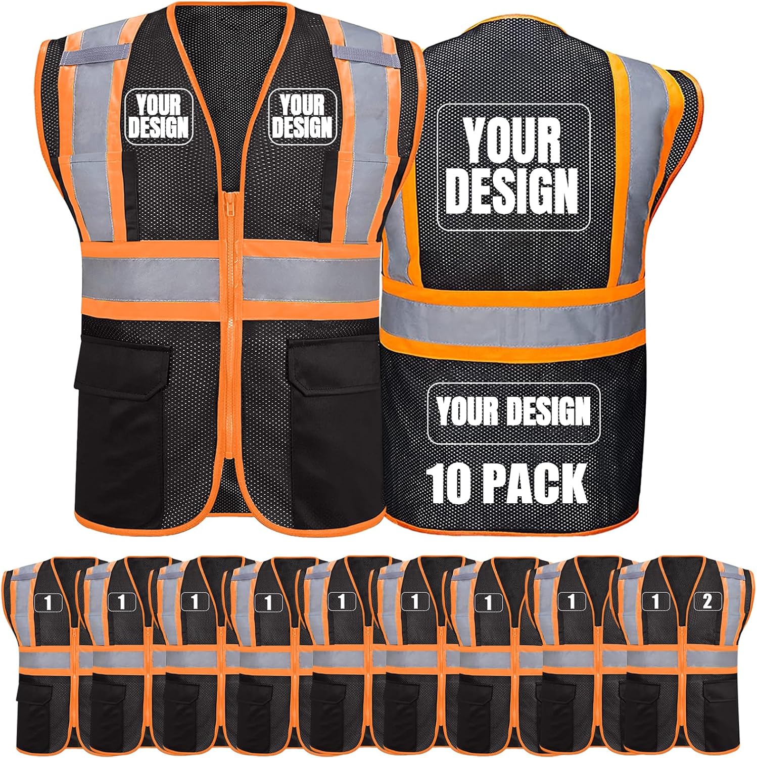 BeautyWill Custom Safety Vest Customized Logo Class 2 High Visibility Reflective Vest with Pockets Construction workwear