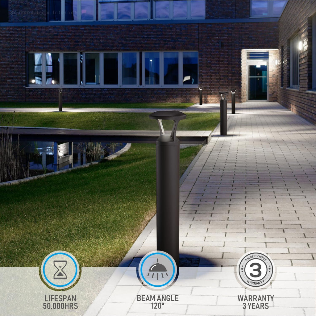 LEONLITE 3CCT LED Bollard Landscape Pathway Light, 42' 14W/19W/24W Adjustable Watts, 120V-277V Commercial Bollard Fixture, 0-10V Dimmable UL Listed Landscape Area Light, Open-Top