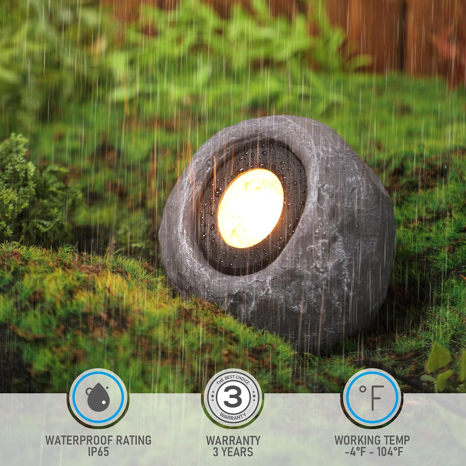 LEONLITE 5CCT LED Rock Lights Outdoor, 5W Low Voltage Landscape Spot Light for Garden, Yard, Decorative Stone Light, 12-24V AC/DC, CRI90, 200lm, IP65 Waterproof, Round, Dark Gray, Pack of 4